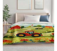 Couverture imprimée de Dessin Animé Fleurs Ferme Tracteur, Couverture en Flanelle Polaire Couleur légère Confortable Hypoallergénique, pour canapé lit Bureau 200 x 230 cm