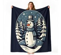 Couverture imprimée de Rétro Mignon Bonhomme De Neige Forêt, Couverture en Flanelle Gris Polaire légère Confortable, Chaude et en Cuir de Vache, pour canapé lit Bureau, 100 x 130cm
