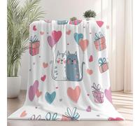 Couverture imprimée Dessin animé Mignon Chat Saint-Valentin, Couverture en Flanelle Gris foncé Plaid Doux Chaude Léger pour Canapé Lit Voyage Plaid Décorative pour Enfants Garçons Filles 100×130 cm
