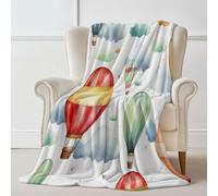 Couverture imprimée Dessin animé Nuages Aquarelle Montgolfière, Couverture en Flanelle Bleu Plaid Doux Chaude Léger pour Canapé Lit Voyage Plaid Décorative pour Enfants Garçons Filles 150×200 cm