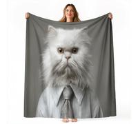 Couverture Imprimée en Flanelle 220 x 240 cm, Fantastique Portraits d'animaux Chats Thème Douce et Confortable Couverture Plaid Canape - Gris Respirable Couvertures pour Chambre Bureau