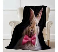 Couverture imprimée Gros Plan Papillon Animal Lapin, Couverture en Flanelle Noir Plaid Doux Chaude Léger pour Canapé Lit Voyage Plaid Décorative pour Enfants Garçons Filles 150×200 cm