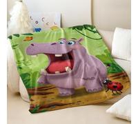 Couverture imprimée hippopotame et coccinelle - Couverture en flanelle super douce et confortable, parfaite pour chambre d'enfant, canapé, lit (03, 130 x 150 cm)