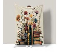 Couverture Imprimée Livres Vintage pour Fleurs Rustiques Couverture Douillette Flanelle Respirante, Canapés Draps Brun Rouille Chaleur Camping pour Adolescents Adultes 150X200Cm