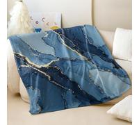 Couverture imprimée marbre bleu encre, couverture en flanelle à veines dorées pour décoration d'intérieur et voyage (04,75 x 100 cm)