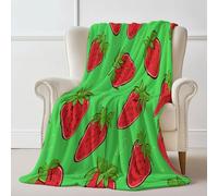 Couverture imprimée Peint Lignes Fruits Fraises, Couverture en Flanelle Vert Plaid Doux Chaude Léger pour Canapé Lit Voyage Plaid Décorative pour Enfants Garçons Filles 180×200 cm