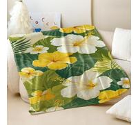 Couverture imprimée plante tropicale hibiscus jaune - Couverture confortable en flanelle pour chambre à coucher et salon (03, 100 x 150 cm)