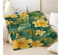 Couverture imprimée plante tropicale hibiscus jaune - Couverture en flanelle confortable pour chambre à coucher et salon (02, 150 x 200 cm)