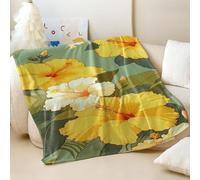 Couverture imprimée plante tropicale hibiscus jaune - Couverture en flanelle confortable pour chambre à coucher et salon (04, 130 x 150 cm)