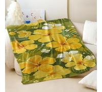 Couverture imprimée plante tropicale hibiscus jaune - Couverture en flanelle confortable pour chambre à coucher et salon (05, 200 x 200 cm)