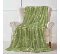 Couverture imprimée Rétro Feuilles Fleurs, Couverture en Flanelle Herbe Verte Plaid Doux Chaude Léger pour Canapé Lit Voyage Plaid Décorative pour Enfants Garçons Filles 180×200 cm