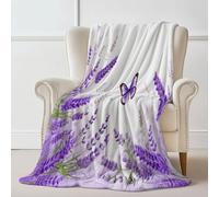 Couverture imprimée Style Doux Papillon Fleurs Lavande, Couverture en Flanelle Blanc Plaid Doux Chaude Léger pour Canapé Lit Voyage Plaid Décorative pour Enfants Garçons Filles 150×200 cm