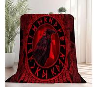 Couverture imprimée Style Sombre Corbeau Noir Symbole Viking, Couverture en Flanelle Noir Plaid Doux Chaude Léger pour Canapé Lit Voyage Plaid Décorative pour Enfants Garçons Filles 150×200 cm