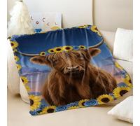 Couverture imprimée vache des Highlands pastorale - En flanelle douce et confortable - Idéale pour les enfants et les adultes - Décoration d'intérieur (05, 100 x 150 cm)