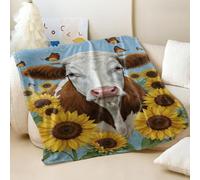 Couverture imprimée vache des Highlands pastorale - En flanelle douce et confortable - Idéale pour les enfants et les adultes - Décoration d'intérieur (02, 150 x 200 cm)