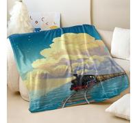 Couverture imprimée vintage train à vapeur, couverture chaude en flanelle avec paysage d'automne, parfaite pour enfants et adultes (02,75 x 100 cm)