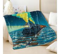 Couverture imprimée vintage train à vapeur, couverture chaude en flanelle avec paysage d'automne, parfaite pour enfants et adultes (05, 100 x 150 cm)