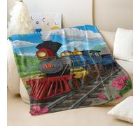 Couverture imprimée vintage train à vapeur, fantaisiste nostalgique en flanelle douce, couverture de lit confortable pour enfants et famille (01,75 x 100 cm)