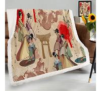 Couverture japonaise Geishas et dragons pour lit ou canapé - Super douce, chaude et confortable - Art traditionnel - 152,4 x 127 cm - Cadeau pour femmes et adolescentes