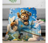Couverture jeté 3D Avion Ourson Microfibre Douce Enfant déco | 70×80inch toucher peluche chaleur légère microfibre lit canapé chambre enfant accent voyage cocoon