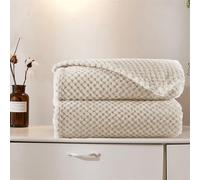 Couverture Jeté de Canapé 60 x 280 cm Douce et Chaude, Moelleuse Couverture 300G avec Anti-Boulochage et Bord Ourlé Plaid Doux et Chaud pour Canapé, Fauteuil et Lit, Blanc cassé