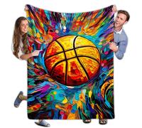 Couverture Jeté en Flanelle Basket-Ball 2 Abstrait Coloré Blanket Throws Ne Bouloche Pas Flannel Plush Throw Moelleuse Plaid pour Canapé pour Chambre Bureau 125X150Cm