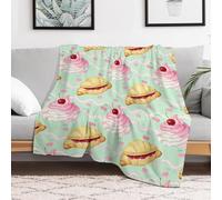 Couverture Jeté en Flanelle Croissant Cupcake Cerise Plaid pour Canapé Ne Bouloche Pas Blanket Throws Douce Flannel Plush Throw pour Voyage pour Lit M