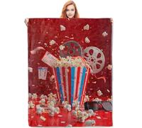 Couverture Jeté en Flanelle Movie Night Popcorn Flannel Plush Throw Cozy Blanket Throws Chaude Couverture en Flanelle pour Voyage Chambre pour Lit 125X150Cm