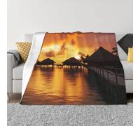 Couverture Jeté en Flanelle Tahiti Resort Sunset Peel Flannel Throw Douce Blanket Throws Chaude Flannel Plush Throw pour pour Lit Bureau S