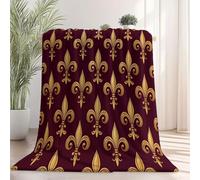 Couverture Jeté Polaire en Flanelle Châtaigne foncé Or, Plaid Doux et Moelleux, 6D Imprimé Vintage élégant Symbole de l'iris, Idéal pour Lit, Canapé ou Voyage, 150×200 cm
