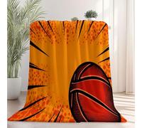 Couverture Jeté Polaire en Flanelle Orange, Plaid Doux et Moelleux, 3D Imprimé Style Affiche Basket-Ball Style Sportif, Idéal pour Lit, Canapé ou Voyage, 180×200 cm