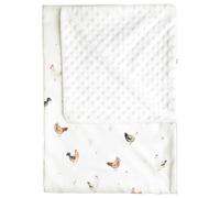 Couverture Légère En Minky Gallina Écru ? Motif Poules Champêtre 70X100