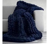 Couverture Lestée Douce Tricotée à La Main, Couverture en Tricot épais Chenille, Couvertures Douillettes Décoratives pour Lit Ou Canapé, Navy Blue, 100X120