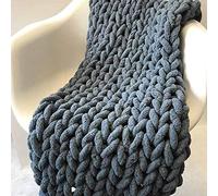 Couverture lestée en grosse maille - 100 % faite à la main - Couverture lestée en chenille douce pour adultes - Pour chambre à coucher, canapé, chaise et tapis pour animaux de compagnie - Gris foncé