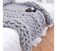 Couverture lestée en grosse maille - 100 % faite à la main - Tissu chenille doux et confortable - Tricot chaud pour chambre à coucher, canapé, chaise, tapis pour animal domestique - 80 x 100 cm - Gris