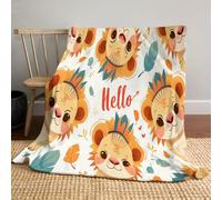 Couverture Lion de Dessin animé - 130 x 150cm Ultra Douce,Couverture Douce Et Chaud Et Léger, Jeté De Canapé Ou Lit,Couvertures Animaux Mignons Portable Déco Maison,Jaune
