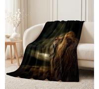 Couverture Lion Savane Orage 180x200 cm | Surréaliste Animaux conception Polaire douce et chaude pour canapé, lit, camping et voyages