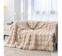 Couverture Lit 2 Personnes Fausse Fourrure De Lapin Moelleuse, Plaid Canapé Grande Taille Lestée Épais et Doux, pour Decoration Maison Lit, Canapé, Sofa(Apricot,130 x 160 cm)