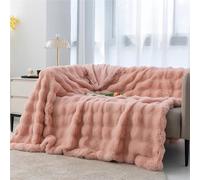 Couverture Lit 2 Personnes Fausse Fourrure De Lapin Moelleuse, Plaid Canapé Grande Taille Lestée Épais et Doux, pour Decoration Maison Lit, Canapé, Sofa(Pink,180 x 200 cm)
