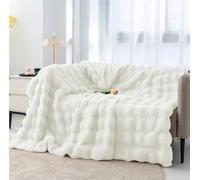 Couverture Lit 2 Personnes Fausse Fourrure De Lapin Moelleuse, Plaid Canapé Grande Taille Lestée Épais et Doux, pour Decoration Maison Lit, Canapé, Sofa(White,100 x 160 cm)