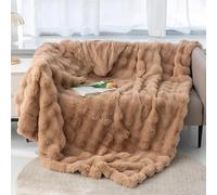 Couverture Lit 2 Personnes Fausse Fourrure De Lapin Moelleuse, Plaid Canapé Grande Taille Lestée Épais et Doux, pour Decoration Maison Lit, Canapé, Sofa(Dark Brown,130 x 160 cm)