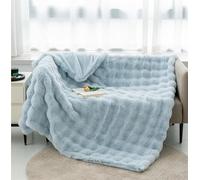 Couverture Lit 2 Personnes Fausse Fourrure De Lapin Moelleuse, Plaid Canapé Grande Taille Lestée Épais et Doux, pour Decoration Maison Lit, Canapé, Sofa(Light Blue,70 x 100 cm)