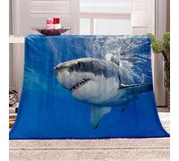 Couverture Lit en Flanelle 3D Requin Animal Bleu Imprimée 150X200Cm Couverture Polaire 100% Microfibre Douce, Plaid Polaire Grande Taille pour Canapé Et Lit, Chaude Et Confortable