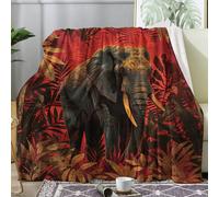 Couverture Lit pour Adulte,Microfibre Couverture Canapé Feuilles Éléphant Safari Animal Faune Flanelle et Douillet Maison Plaid Canapé M