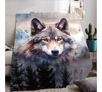 Couverture Loup 130x150, Couverture en Flanelle 3D pour Enfants - Couverture imprimée Loup - Confortable et Respirante - Couverture de canapé, Camping pour Adultes et Enfants (B,130 x 150 cm)