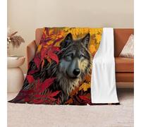 Couverture Loup d'automne - Douillette, Chaude, Moelleuse - en Flanelle Douce - Décoration de Animaux Sauvages avec Impression numérique HD - Jolie Couverture pour canapé, lit - Jaune