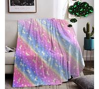 Couverture Lumineuse Plaid Enfant Fille, Couverture Enfant Licorne Phosphorescent, Couverture Chaude Flanelle avec Étoiles et Motifs de Poney pour Garçons, Filles (Licorne A, 130x150cm)