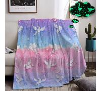 Couverture Lumineuse Plaid Enfant Fille, Couverture Enfant Licorne Phosphorescent, Couverture Chaude Flanelle avec Étoiles et Motifs de Poney pour Garçons, Filles (Licorne C, 130x150cm)
