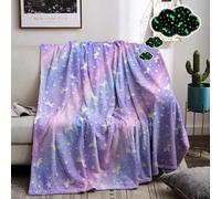 Couverture Lumineuse Plaid Enfant Fille, Licorne Phosphorescent, Chaude Flanelle Avec Étoiles et Motifs de Poney Pour Garçons, Filles (Violet, 150x200cm)