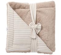 Couverture luxe fausse fourrure angora et gaze rayé galet (70 x 100 cm)